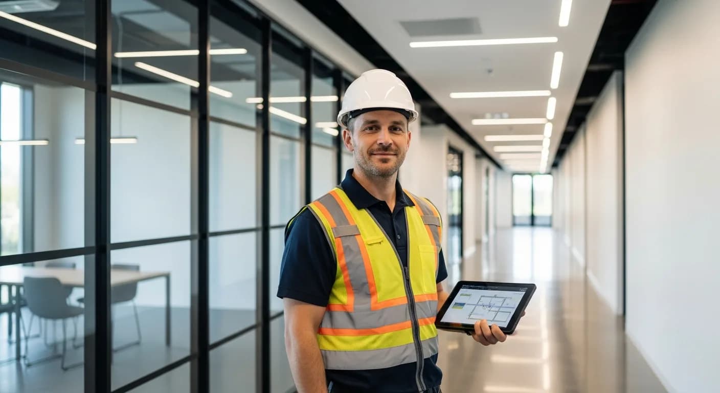 Professional maintenance worker supporting a commercial property
